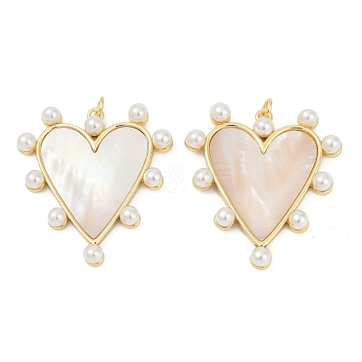 Brass Pave Natural Freshwater Shell Pendants KK-U058-25G-02-1