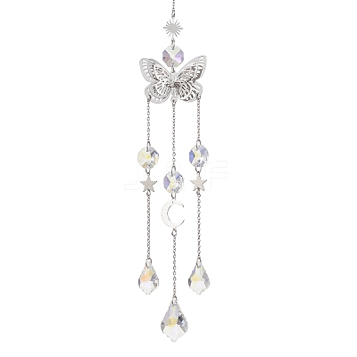 Butterfly Brass Hanging Suncatchers HJEW-JM04249-1