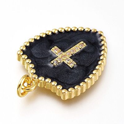 Golden Brass Micro Pave Clear Cubic Zirconia Enamel Charms ZIRC-A017-01G-RS-1