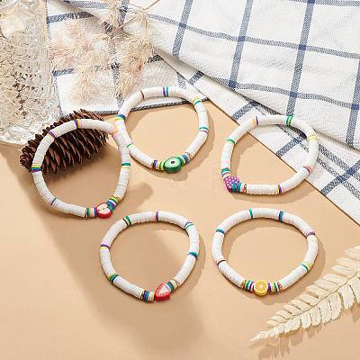 Handmade Polymer Clay Heishi Surfer Stretch Bracelet BJEW-JB08903-1