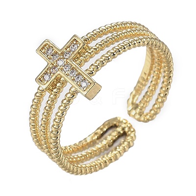 Adjustable Brass Micro Pave Clear Cubic Zirconia Cuff Rings ZIRC-Z002-16G-1