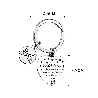 4Pcs Stainless Steel Heart Lettering Pendants Keychain KEYC-UN0001-19-1