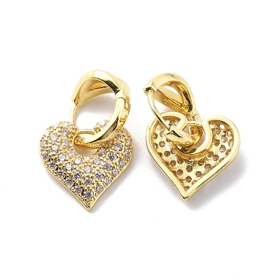Clear Cubic Zirconia Heart Dangle Hoop Earrings EJEW-G333-01G-1
