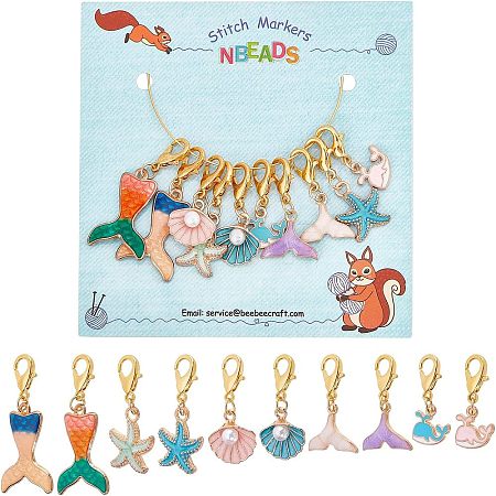 10 Pcs 10 Style Ocean Themed Alloy Enamel Pendants Decorations HJEW-NB0001-44-1