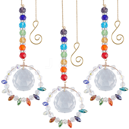 3Pcs Sunflower Copper Wire Glass Hanging Suncatchers HJEW-SP00011-1