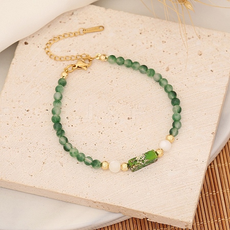 Natural Moss Agate Rectangle Beaded Bracelet for Woman PW-WG21593-05-1