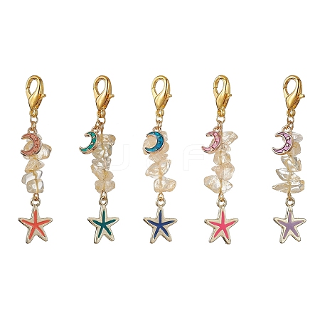 Starfish & Moon Alloy Enamel Pendants Decoraiton HJEW-JM01635-1