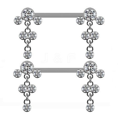 Brass Micro Pave Clear Cubic Zirconia Flat Round Nipple Barbells WG21F93-01-1