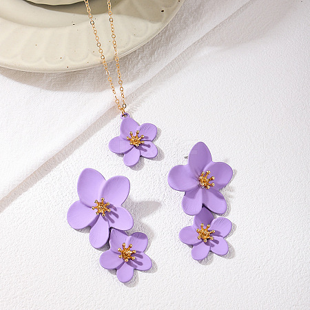 Flower Alloy Stud Earring & Pendant Necklaces Sets for Women WGBA4E6-05-1