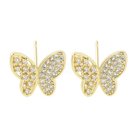 Brass Micro Pave Clear Cubic Zirconia Studs Earring for Women EJEW-S217-C01-1