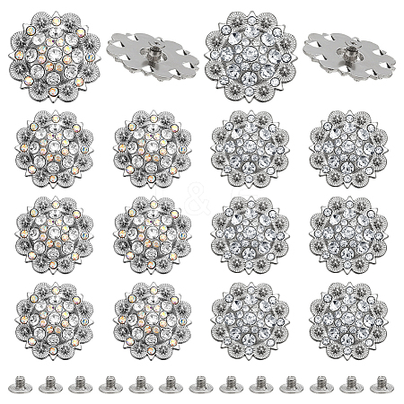 20Pcs 2 Colors Flower Zinc Alloy & Rhinestone & Glass Rivets BUTT-NB0001-83-1