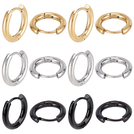 SUNNYCLUE 12pairs 3 colors 304/202 Stainless Steel Huggie Hoop Earrings EJEW-SC0001-25-1