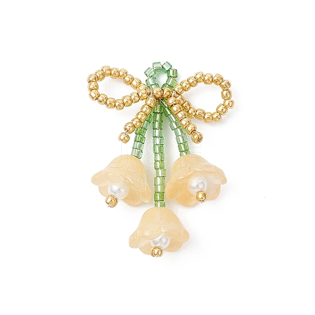 Glass Seed Beaded Bowknot with Flower Pendants PALLOY-MZ01129-03-1