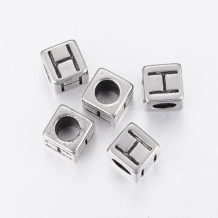 304 Stainless Steel Large Hole Letter European Beads LS-STAS-H428-01AS-H-1