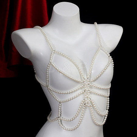 Imitation Pearl Round Beaded Multi-Layered Tassel Chest Body Chains for Women FS-WG8FE5F-02-1