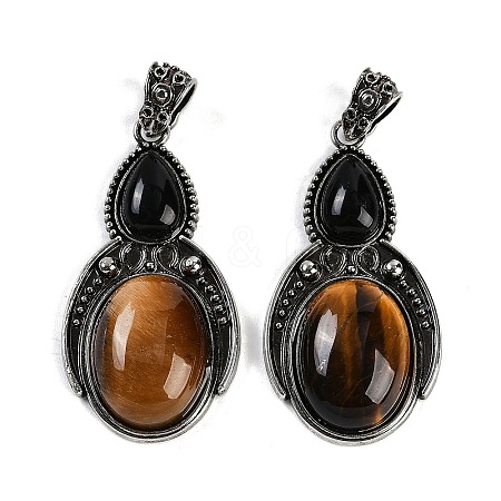 Natural Tiger Eye & Natural Obsidian Pendants G-I370-08AS-01-1