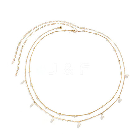 Alloy with Plastic Pearl Oval Bead Charm Double Layer Waist Belly Chains for Women FS-WGB0949-01-1
