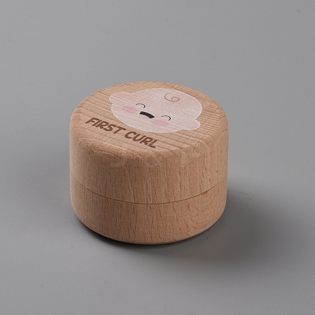 Baby Print Round Wood Deciduous Teeth Storage Boxes CON-WH0100-01A-1