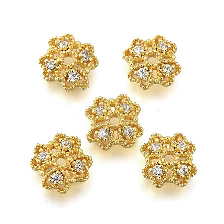 Flower Brass Micro Pave Cubic Zirconia Bead Caps KK-K300-01E-G-1