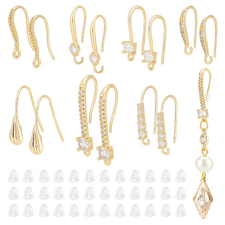 14Pcs 7 Style Brass Micro Pave Clear Cubic Zirconia Earring Hooks KK-UN0002-21-1