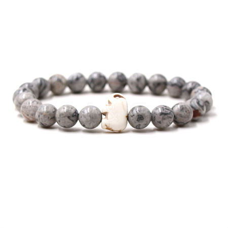 Natural Map Stone & Synthetic Turquoise Beads Stretch Bracelets for Men Women QO0012-12-1