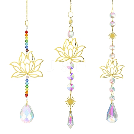3Pcs Brass Lotus Hanging Ornaments AJEW-CJC0020-001G-1