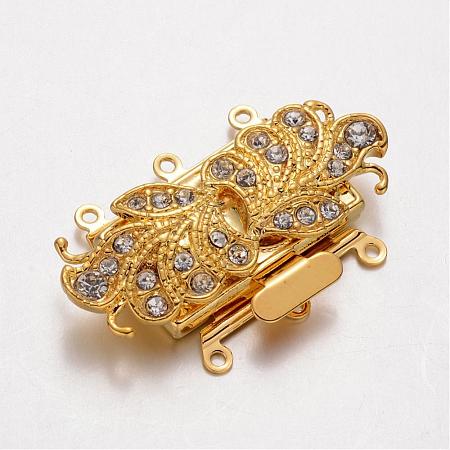 Rectangle with Leaf Brass Micro Pave Cubic Zirconia Box Clasps KK-M193-05G-NR-1