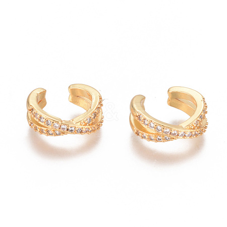 Golden Plated Brass Micro Pave Cubic Zirconia Cuff Earrings EJEW-L244-18G-1