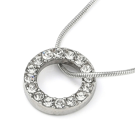 304 Stainless Steel Crystal Rhinestone Round Snake Chain Ring Pendant Necklaces for Women NJEW-Z082-03P-1