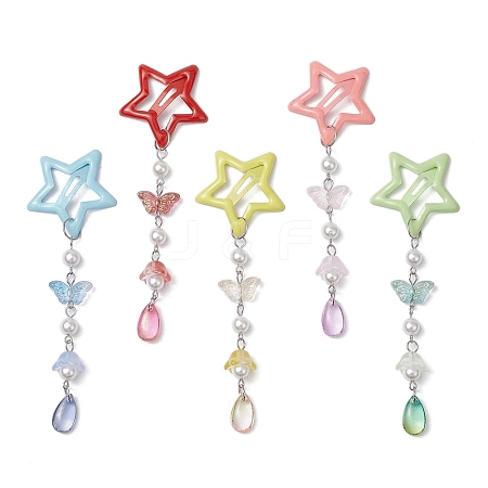 5Pcs Glass Beads and Alloy Star Snap Hair Clips PHAR-JH00124-1