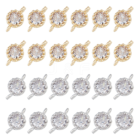 SUPERFINDINGS 24Pcs 2 Colors Flower Brass Micro Pave Cubic Zirconia Links ZIRC-FH0001-49-1