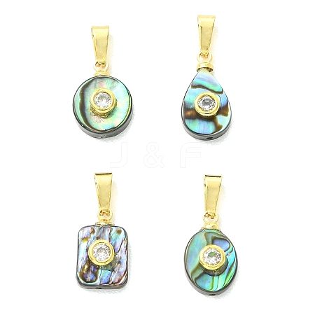 Natural Abalone Shell/Paua Shell Micro Pave Cubic Zirconia Pendants PALLOY-JF06002-1