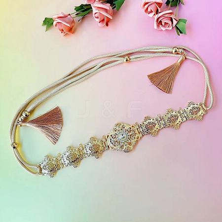 Alloy Crystal Rhinestone Flower Link Chains Polyester Tassel Waist Belly Chains for Women FS-WGA1448-03-1