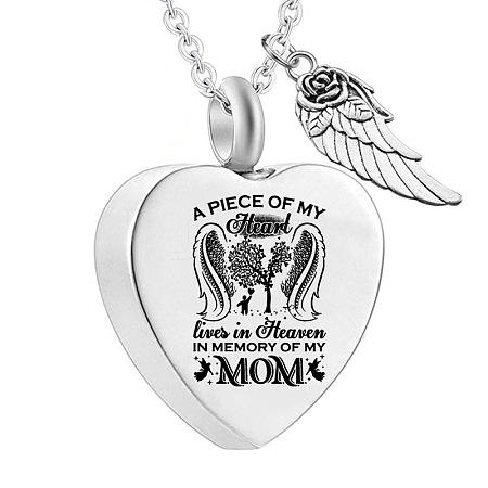 Stainless Steel Heart & Feather Pendant Urn Ashes Necklaces PW-WG6E859-02-1