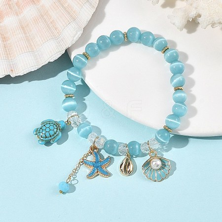 Summer Cat Eye Round Bead Stretch Bracelets BJEW-TA00750-1