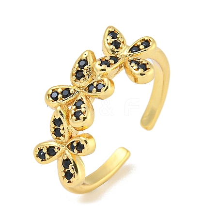 Flower Rack Plating Brass Micro Pave Cubic Zirconia Open Cuff Rings for Women RJEW-N047-01G-02-RS-1