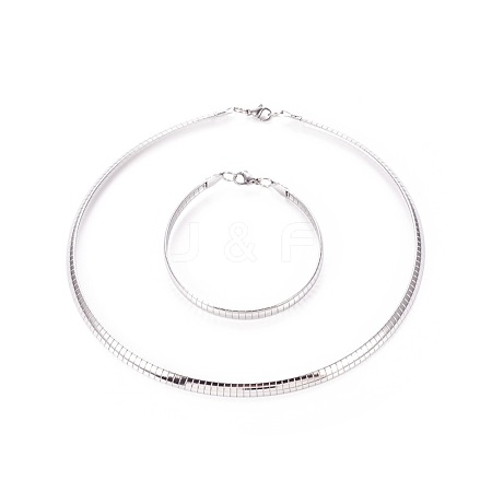 304 Stainless Steel Choker Necklaces and Bangles Jewelry Sets SJEW-L144-A01-P-1