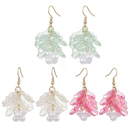 3 Pairs 3 Colors Acrylic Leaf Dangle Earrings EJEW-JE06183-1