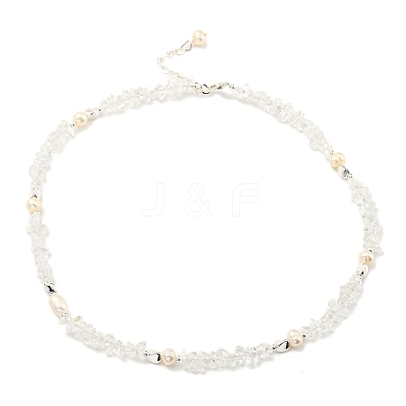 Natural Pearl & Natural Quartz Crystal Chip Beaded Necklaces NJEW-M214-04P-1