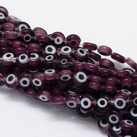 Handmade Evil Eye Lampwork Flat Round Bead Strands LAMP-L058-6mm-03-1