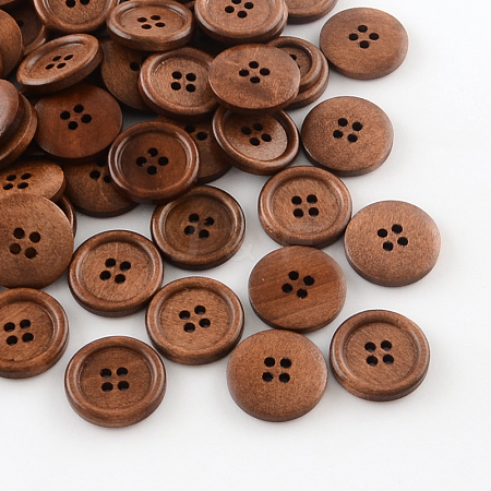 Dyed 4-Hole Flat Round Wooden Buttons X-BUTT-R035-015-1