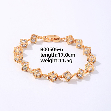 Brass Rhinestone Cube Link Bracelets for Women XO6953-2-1