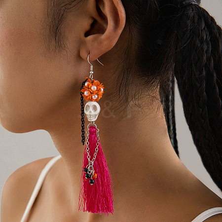 Halloween Alloy & Acrylic & Resin & Glass & Cotton Cord Tassel Dangle Earrings FS-WGA02EE-10-1