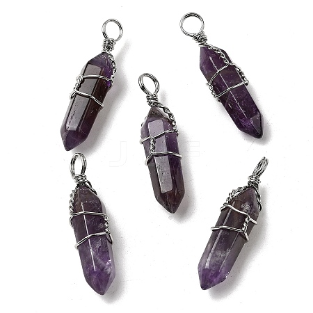 Natural Amethyst Double Terminated Pointed Pendants G-J062-02P-1