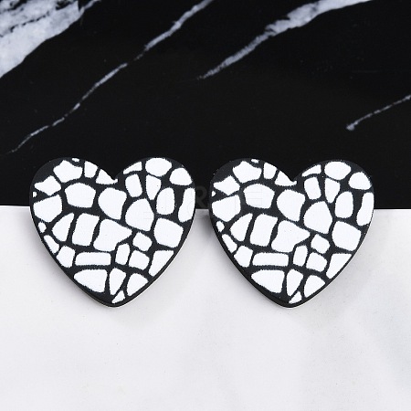 Heart Acrylic Printed Stud Earrings for Women EJEW-G418-01F-1