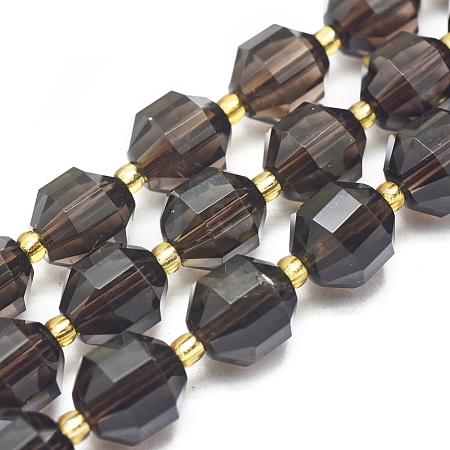  Jewelry Beads Findings Natural Smoky Quartz Beads Strands, Faceted, Round, 9~10mm, Hole: 1mm; about 31~33pcs/Strand, 14.5"~15.9"(37~40.5cm)