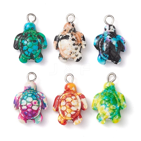 6Pcs 6 Color Dyed Synthetic Turquoise Sea Animal Pendants PALLOY-JF02725-1