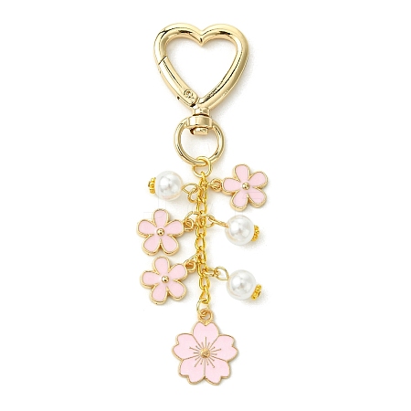 Flower Alloy Enamel with ABS Plastic Pearl Keychain KEYC-JKC01098-1