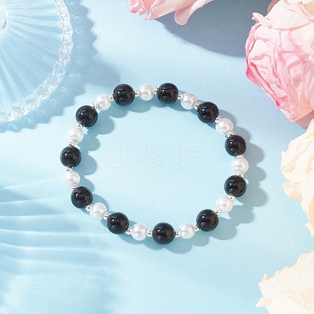 Glass Pearl Round Beaded Bracelets for Women BJEW-JB11958-1