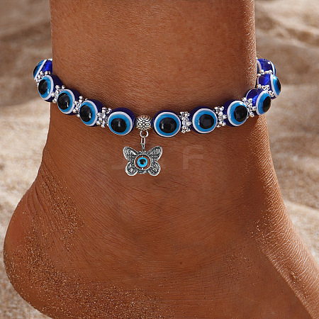 Resin Evil Eye Alloy Charm Anklets WG9874B-01-1